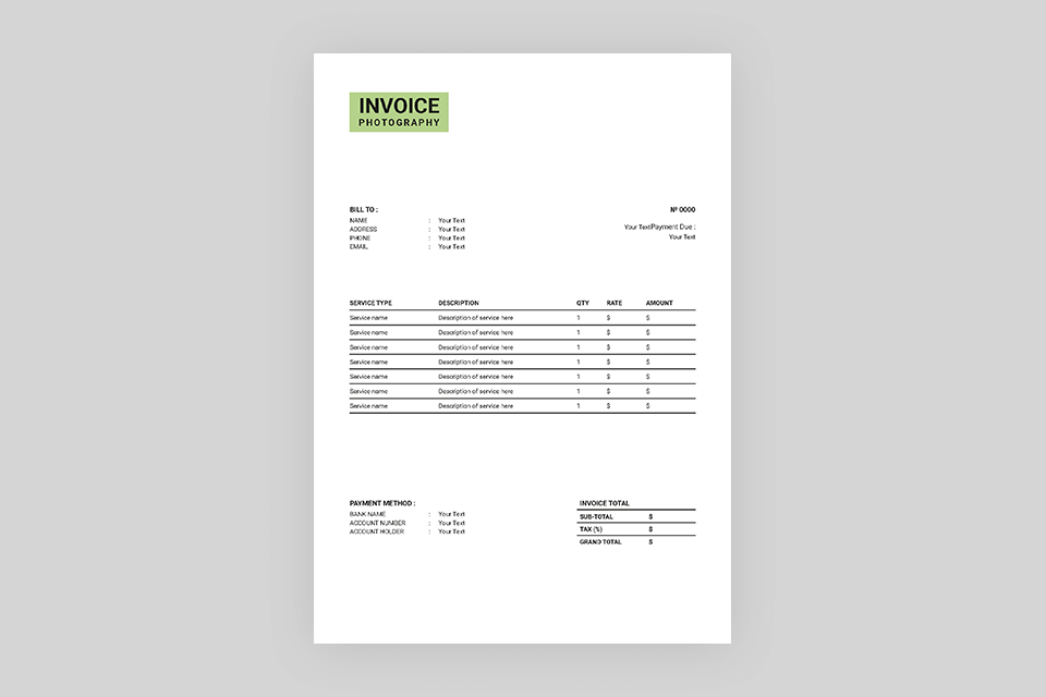 free freelancer photography invoice template