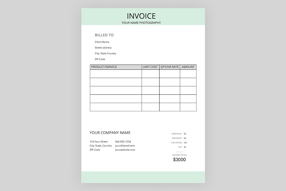 free photography invoice template