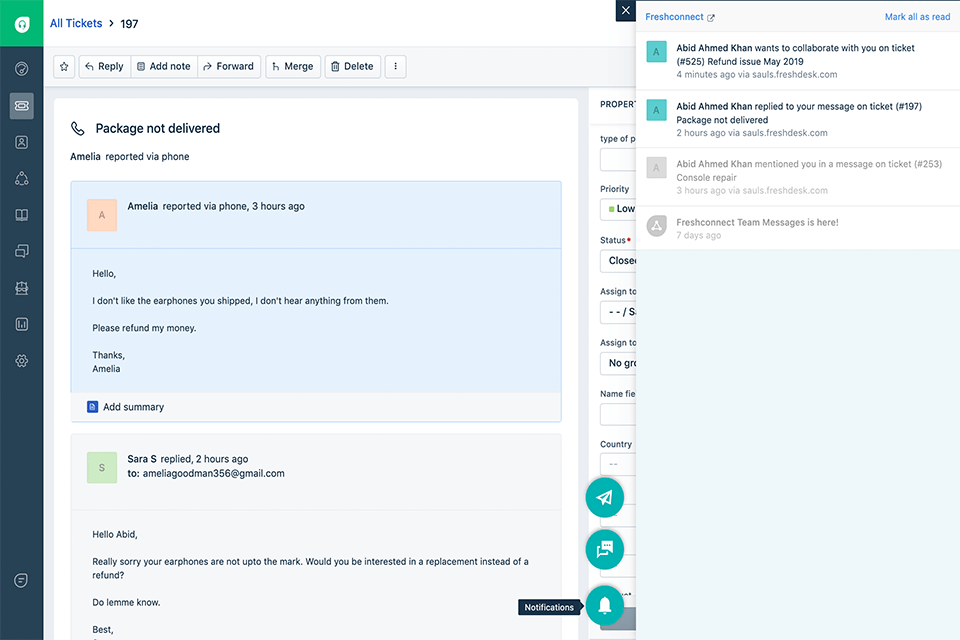 interfaz de software de servicio al cliente de redes sociales freshdesk