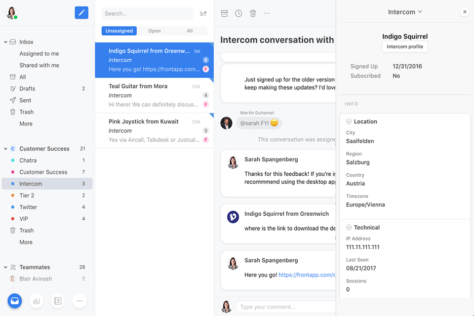 interfaz de software de servicio al cliente de redes sociales frontal