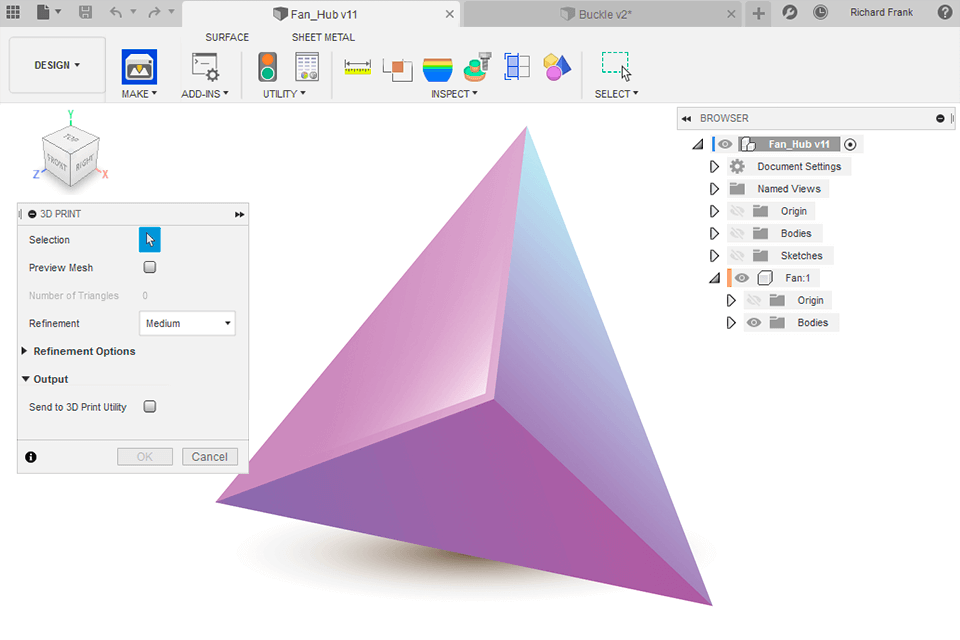 fusion 360 interface 3d printing software