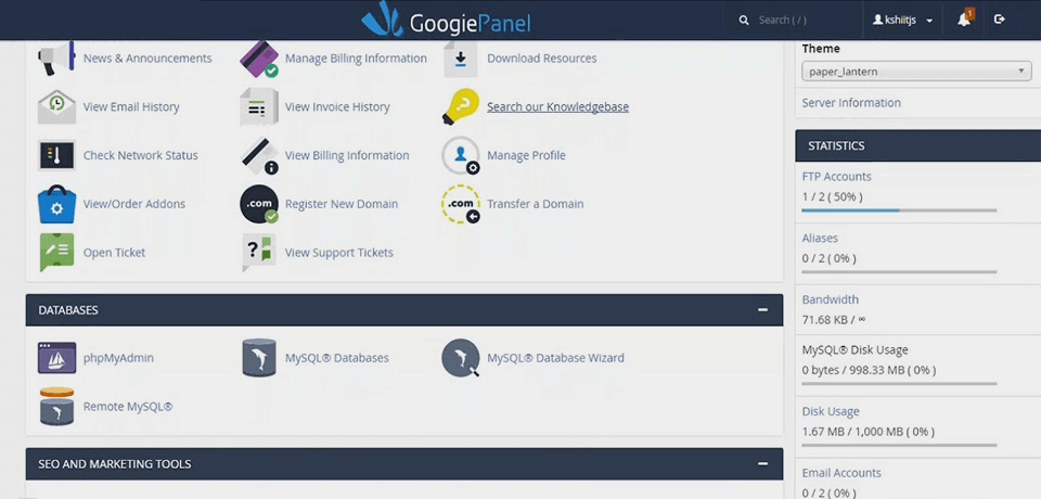 googiehost interface