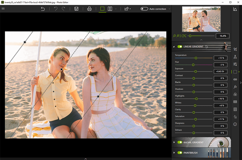 gradiente correcto del editor de fotos inpixio