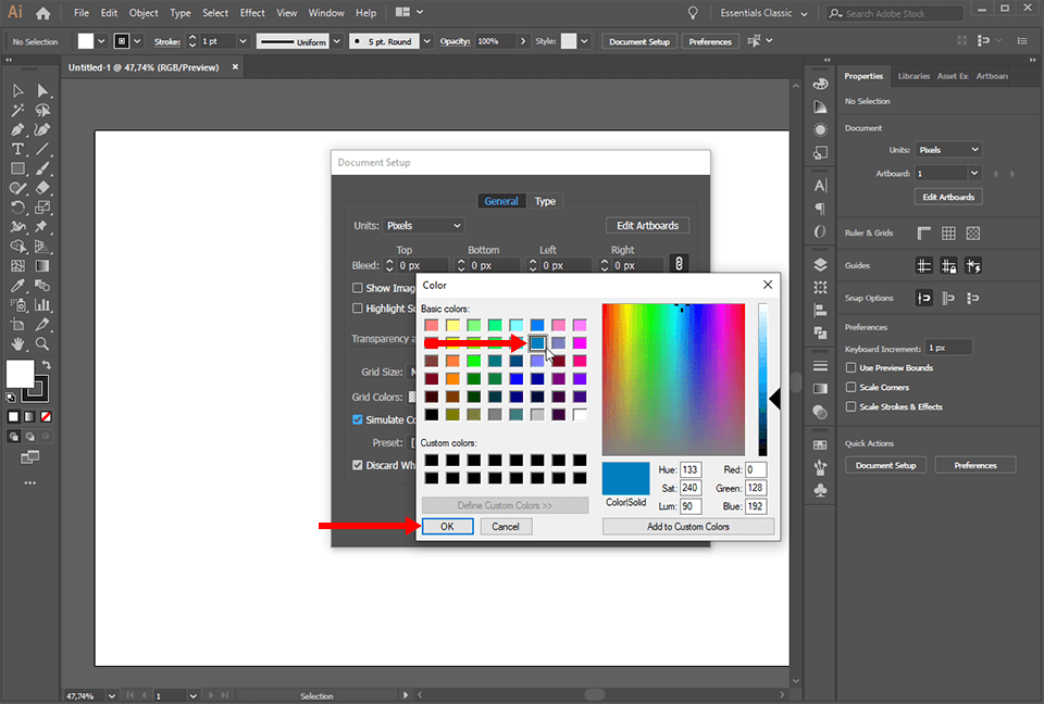 change background color artboard illustrator