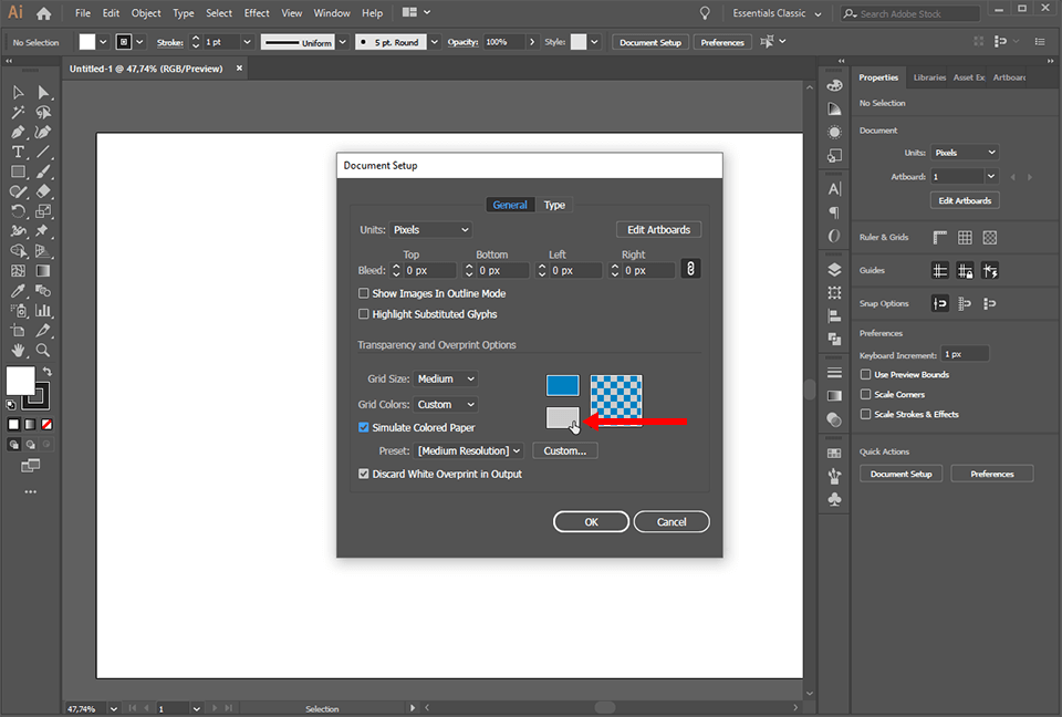 how to change background color in illustrator colors of grid