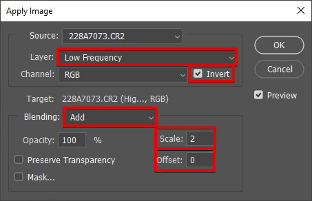 how to smooth skin in photoshop with frequency separation apply image values