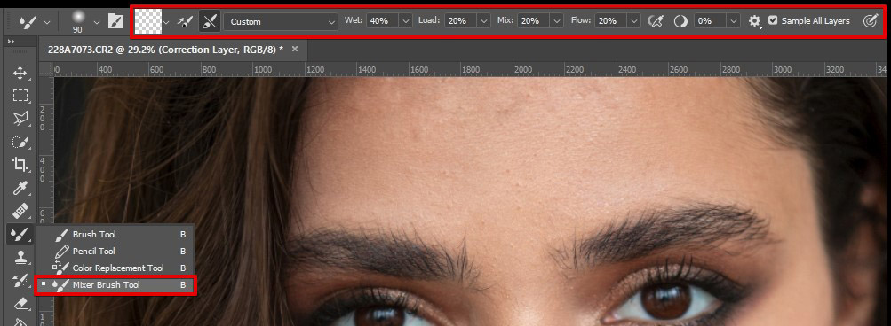 how to smooth skin in photoshop with frequency separation mixer brush tool