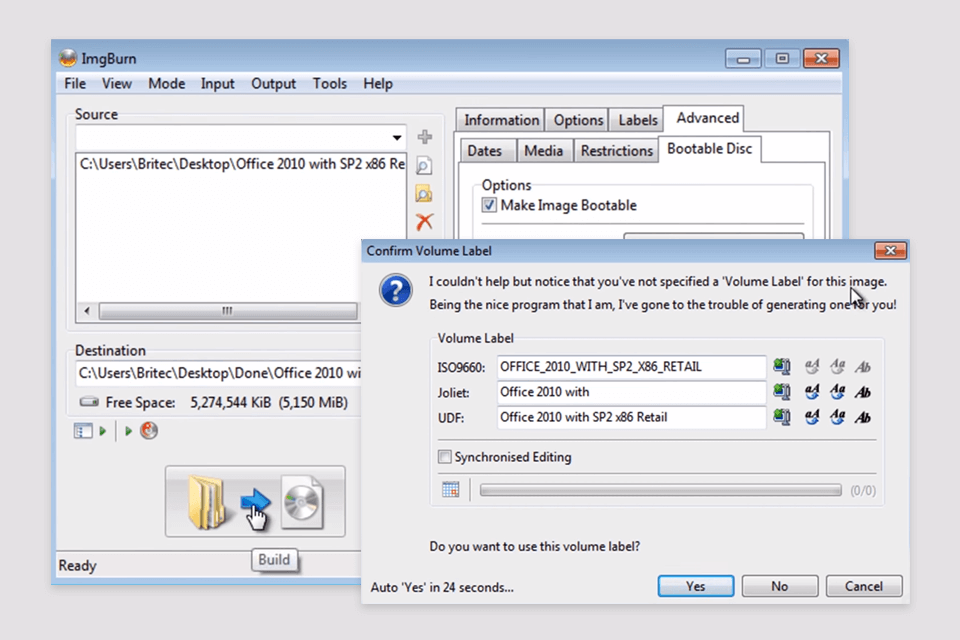 imgburn iso burn software interface