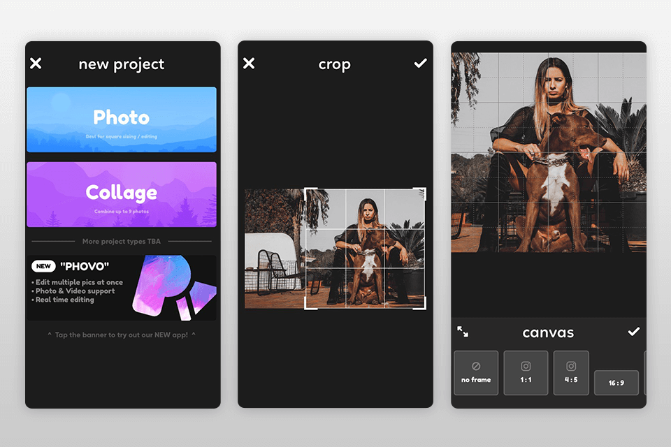instfit photo square app interface