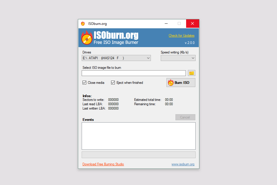 isoburn iso burn software interface