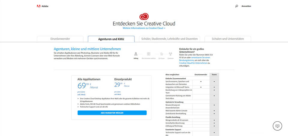kreative cloud pläne business