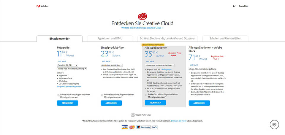kreative cloud pläne und preise