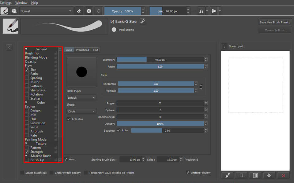 krita advanced brush settings
