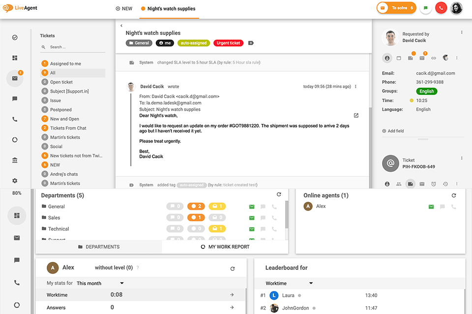 interfaz de software de servicio al cliente de redes sociales liveagent