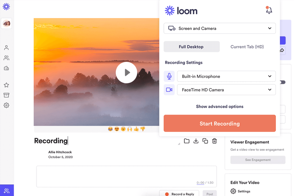 loom screen recorder snipping tool for mac interface