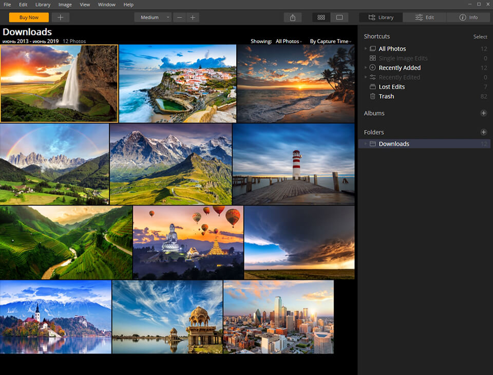 luminar photo library panel