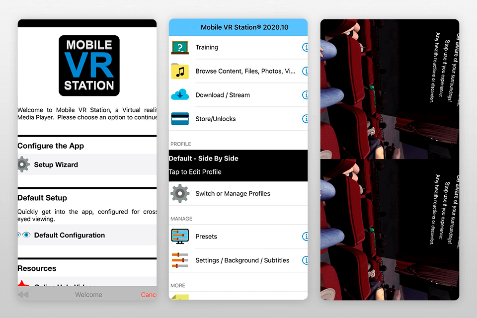 mobile vr station virtual reality app for iphone interface
