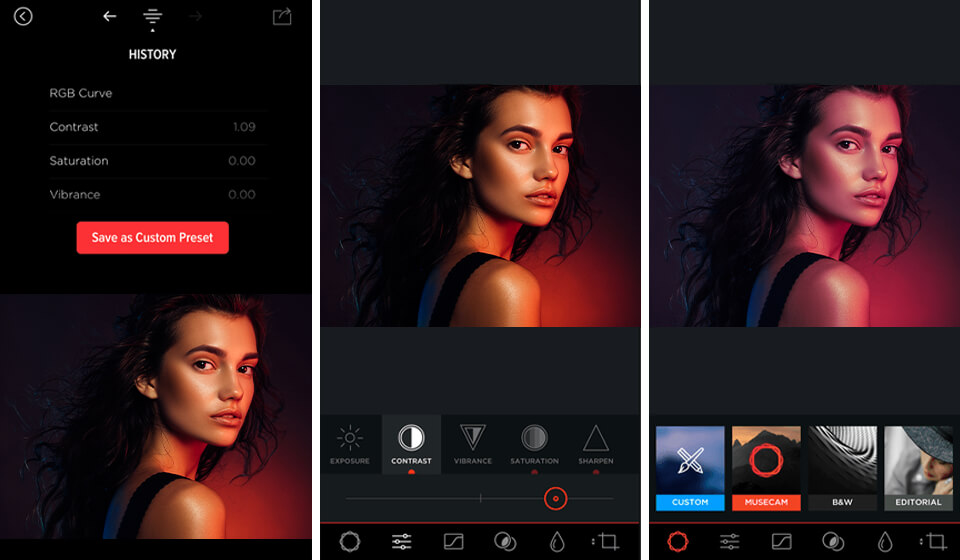 musecam iPhone camera app interface