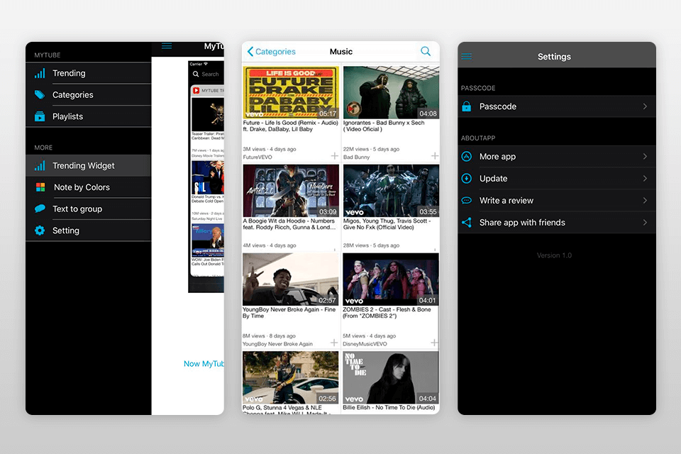 mytube youtube app for iphone interface