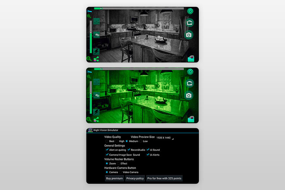 night vision simulator app interface