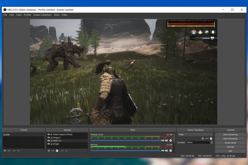 obs studio game recording software interface