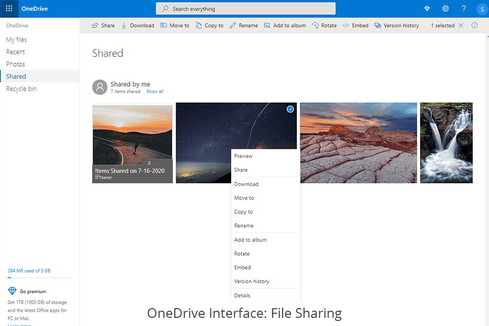 onedrive online backup service interface