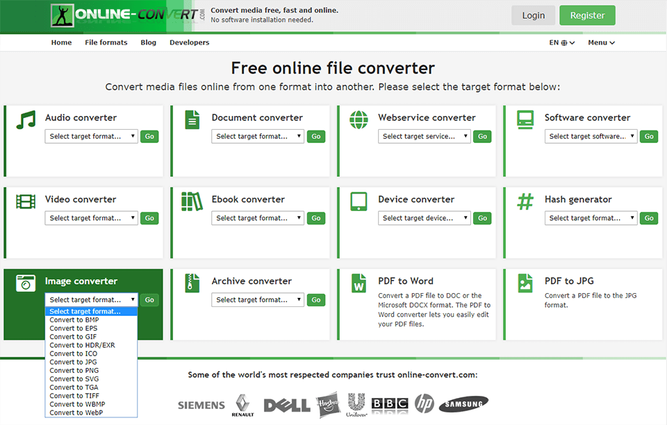 online-convert interface