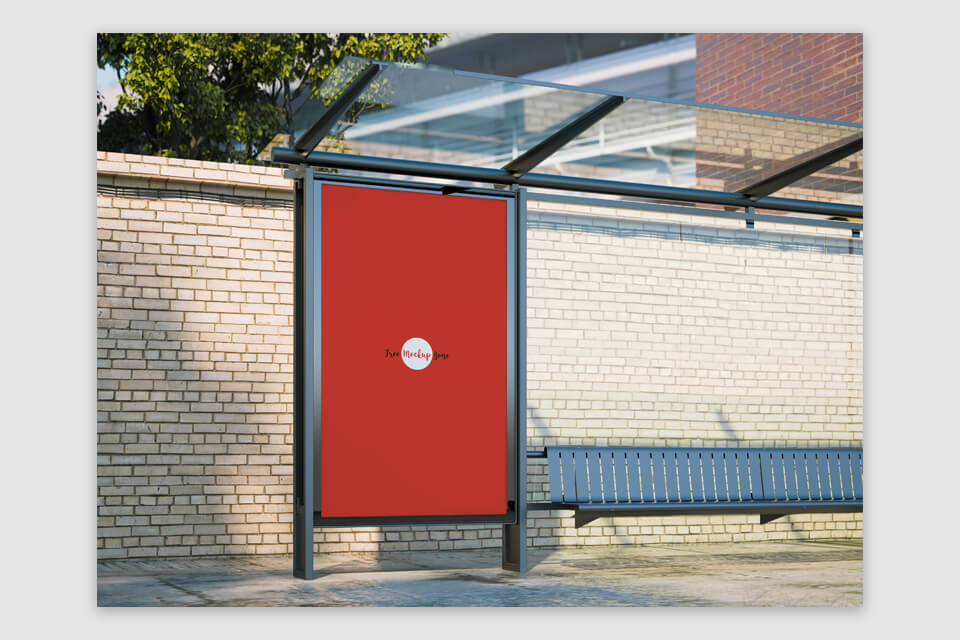 outdoor bus shelter poster mockup