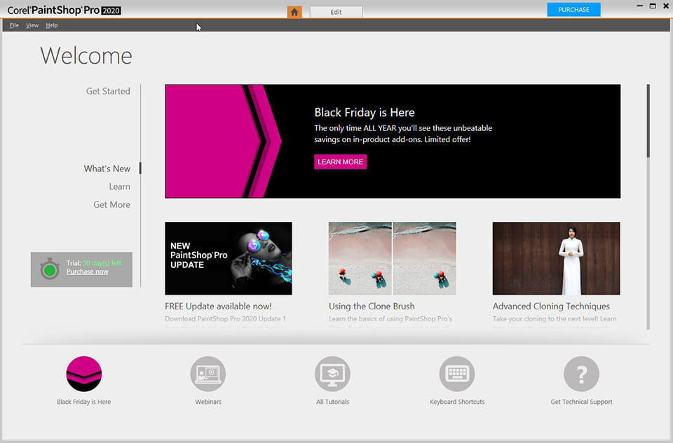 paintshop pro main menu