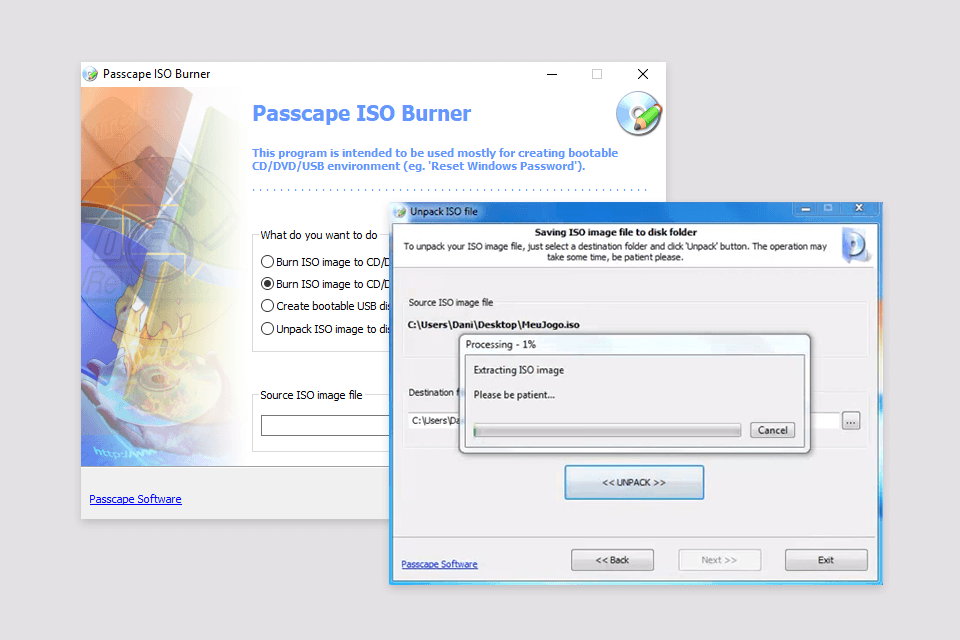 passcape iso burner software interface
