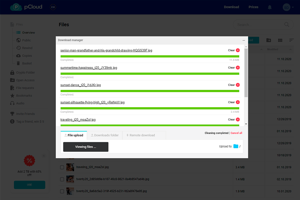 pcloud online backup service interface