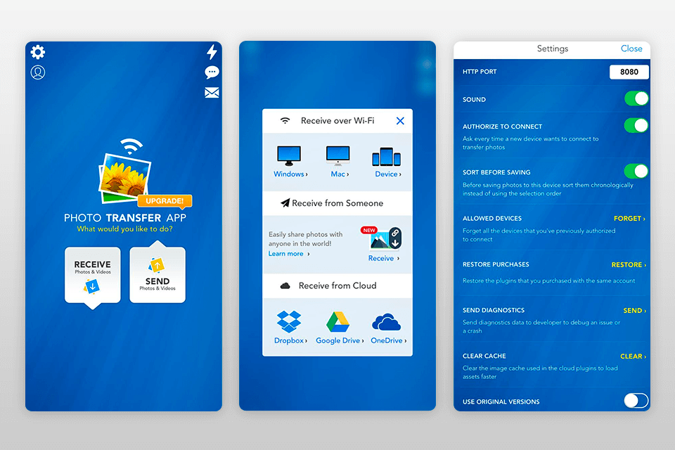 photo transfer app interface