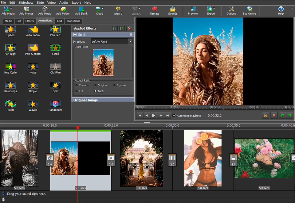 interface de création de diaporamas photostage