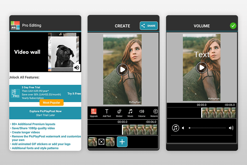 pickplaypost video editor for android interface