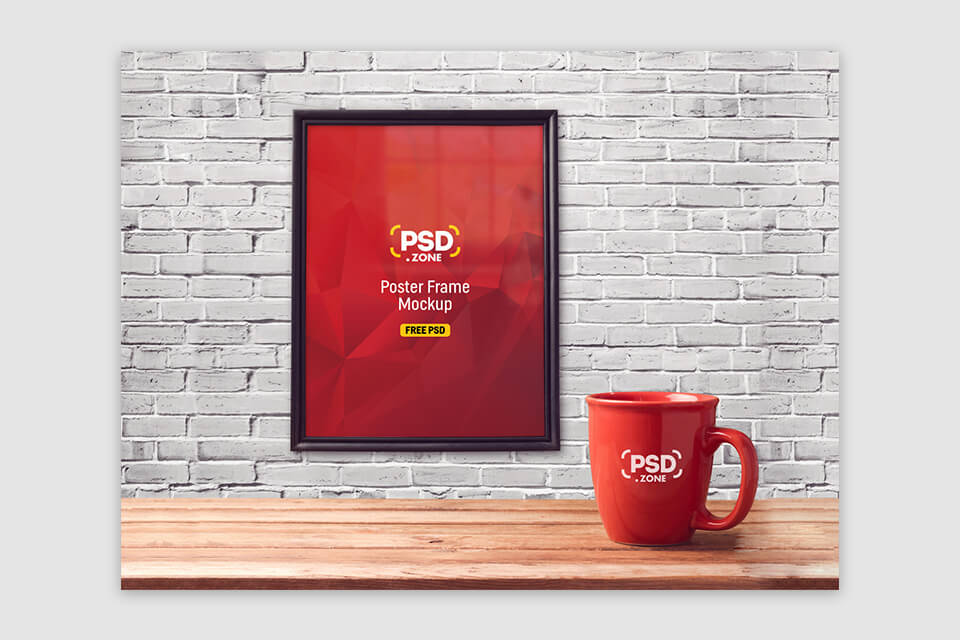 poster frame with mug mockup