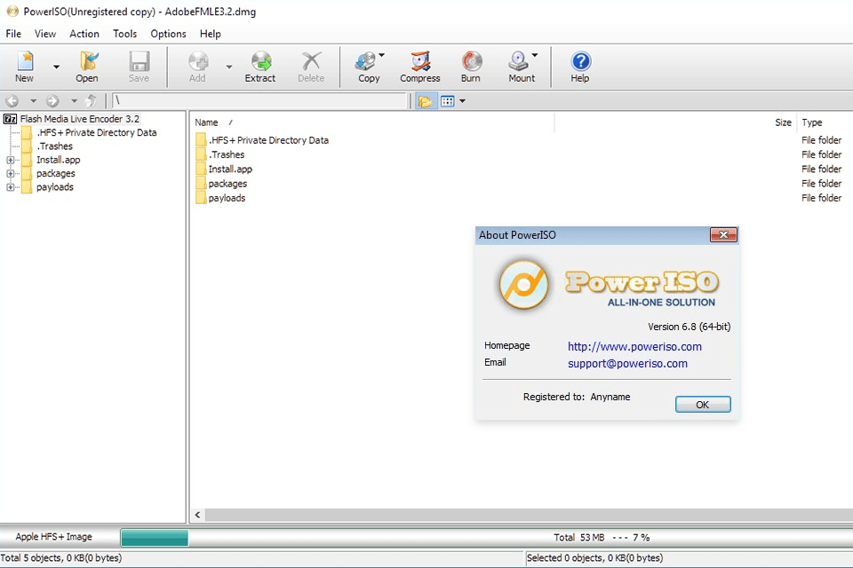 poweriso iso burn interface