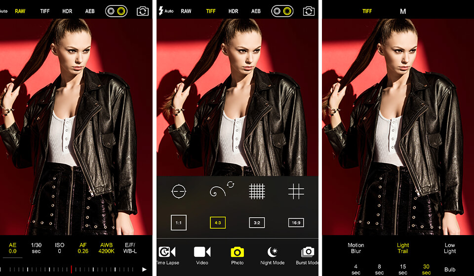 procam7 iPhone camera app interface