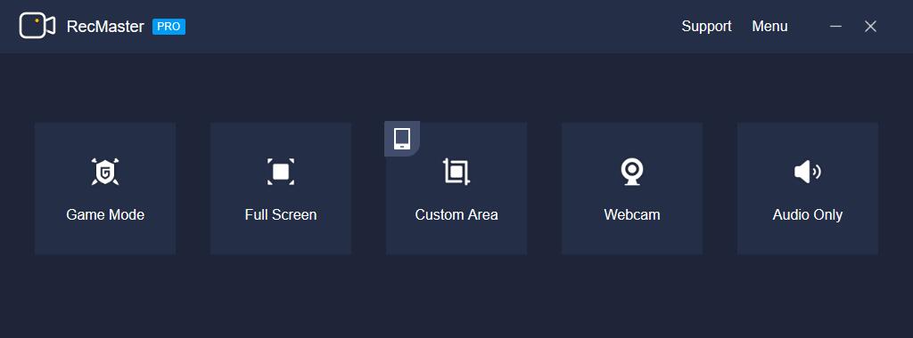 recmaster software interface different modes