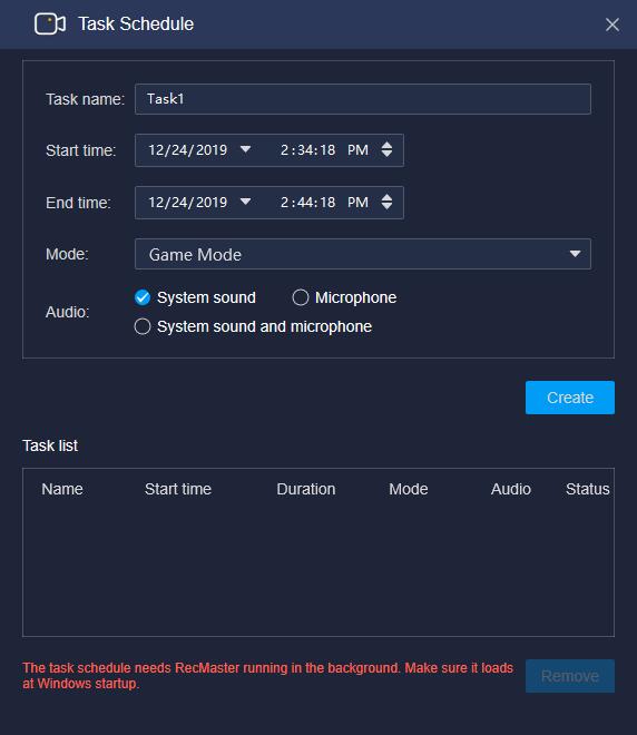 recmaster software interface scheduler