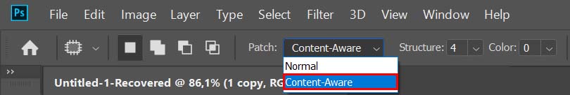 إزالة الظلال في _3photoshop أداة التصحيح المدرك للمحتوى
