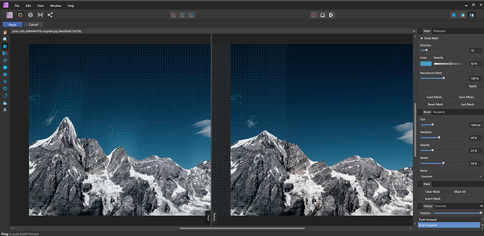 Affinity Photo liquefy functions