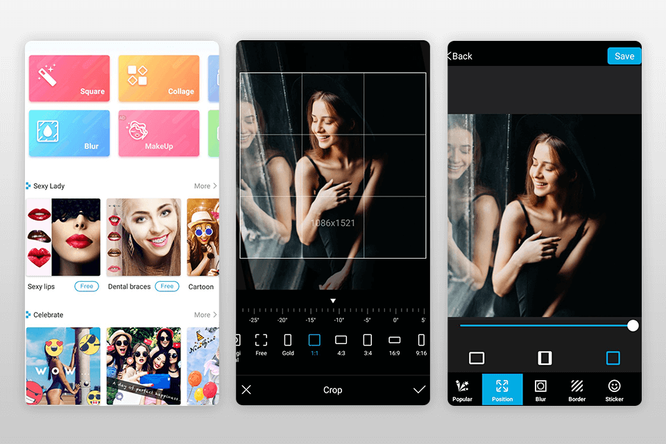 square fit size photo square app interface