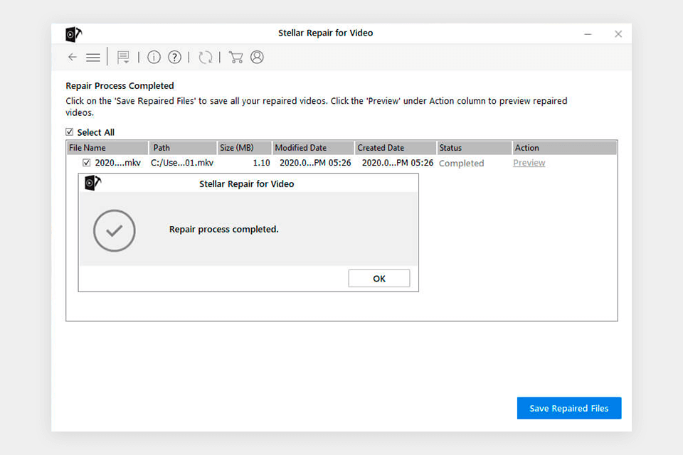 stellar video repair interface