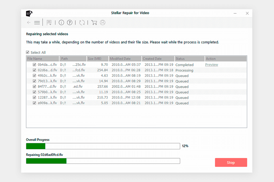 stellar video repairing process