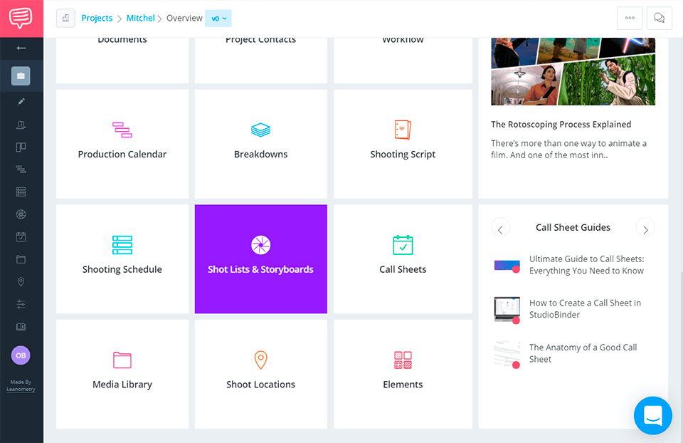 studiobinder storyboard software interface
