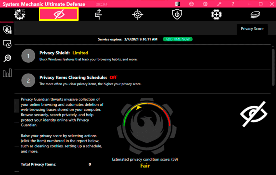 system mechanic ultimate defense privacy guardian interface
