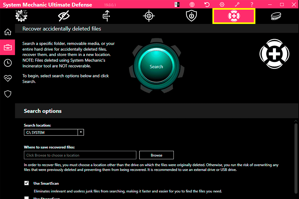 system mechanic ultimate defense search and recover interface