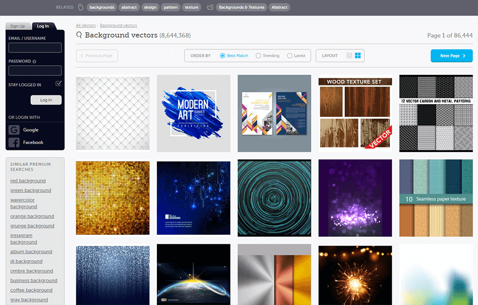 Interface von Vectorstock - beste kostenlose Vektorgrafik