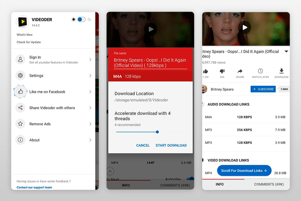 videoder video downloader app interface