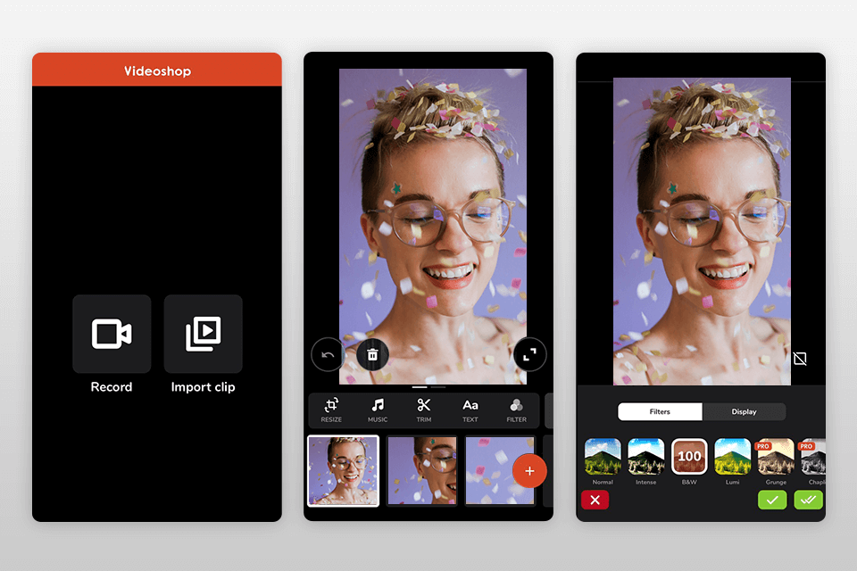 videoshop video editor for android interface